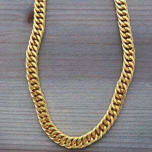 12mm 18inches Double Curb Cuban Chain Necklace 18k Gold Plated Stainless Steel